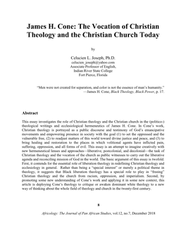 James H. Cone: the Vocation of Christian Theology and the Christian Church Today