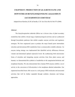 Chapter Iv: Production of (R, S)-Reticuline And