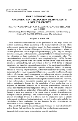 Short Communication Anaerobic Heat Production Measurements: a New Perspective