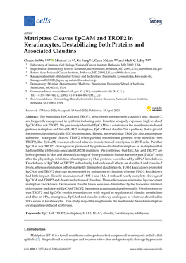 Matriptase Cleaves Epcam and TROP2 in Keratinocytes, Destabilizing Both Proteins and Associated Claudins