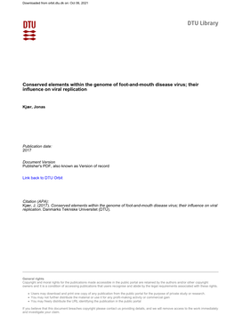 Conserved Elements Within the Genome of Foot-And-Mouth Disease Virus; Their Influence on Viral Replication