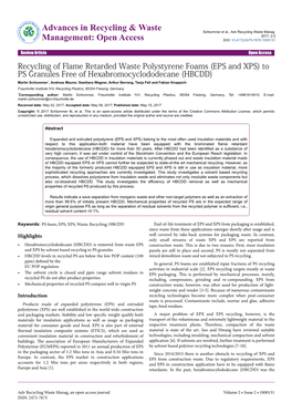 Recycling of Flame Retarded Waste Polystyrene Foams (EPS and XPS)