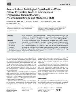 Anatomical and Radiological Considerations When Colonic Perforation Leads to Subcutaneous Emphysema, Pneumothoraces, Pneumomediastinum, and Mediastinal Shift