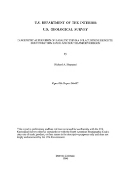 Diagenetic Alteration of Basaltic Tephra in Lacustrine Deposits, Southwestern Idaho and Southeastern Oregon