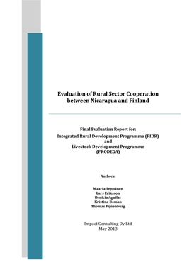 Evaluation of Rural Sector Cooperation Between Nicaragua and Finland