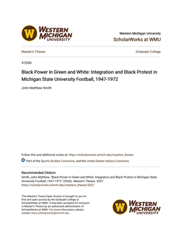 Integration and Black Protest in Michigan State University Football, 1947-1972