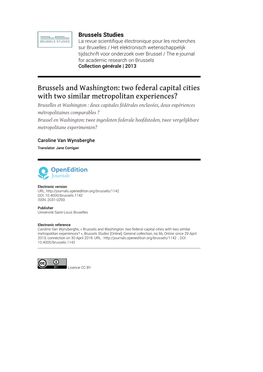 Brussels and Washington: Two Federal Capital Cities with Two Similar Metropolitan Experiences?