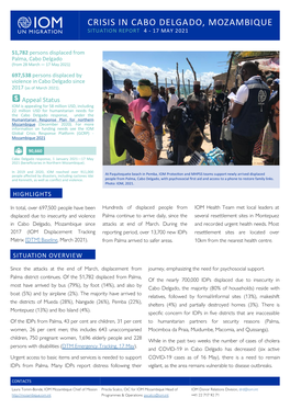 Crisis in Cabo Delgado, Mozambique Situation Report 4 - 17 May 2021