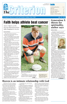 Faith Helps Athlete Beat Cancer Thirsts for Sisters Adorers of the Spirituality, Precious Blood Prayed for Author Says