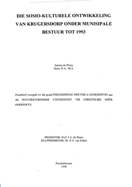 Die Sosio-Kulturele Ontwikkeling Van Krugersdorp Onder Munisipale Bestuur Tot 1993