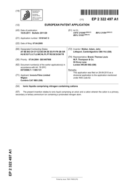 Ionic Liquids Comprising Nitrogen Containing Cations