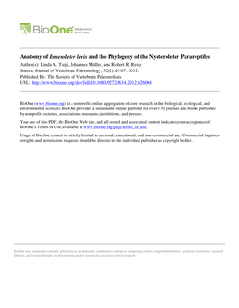 Anatomy of Emeroleter Levis and the Phylogeny of the Nycteroleter Parareptiles Author(S): Linda A