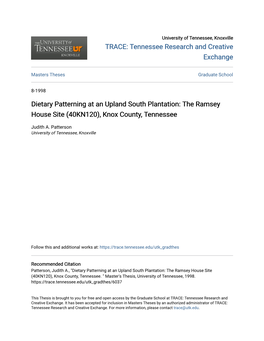 Dietary Patterning at an Upland South Plantation: the Ramsey House Site (40KN120), Knox County, Tennessee