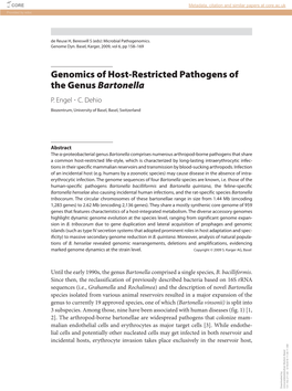 Genomics of Host-Restricted Pathogens of the Genus Bartonella P