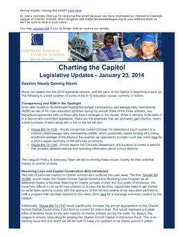Charting the Capitol Legislative Updates - January 23, 2014 Session Slowly Gaining Steam