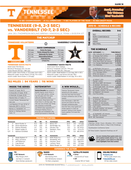 TENNESSEE (9-8, 2-3 SEC) 2015-16 » SCHEDULE & RECORD Vs