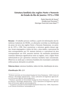 Estrutura Fundiária Das Regiões Norte E Noroeste Do Estado Do Rio De Janeiro: 1972 a 1998