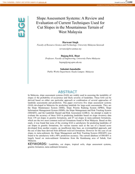 Slope Assessment Systems: a Review and Evaluation of Current Techniques Used for Cut Slopes in the Mountainous Terrain of West Malaysia