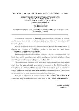 Tender Document of the Above Work Can Be Obtained (Both Hard and Soft Copy) from the Address/E-Mail Given Above on Payment of Rs