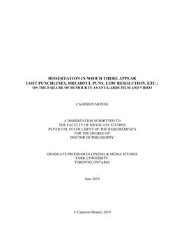 Dissertation in Which There Appear Lost Punchlines, Dreadful Puns, Low Resolution, Etc.: on the Failure of Humour in Avant-Garde Film and Video