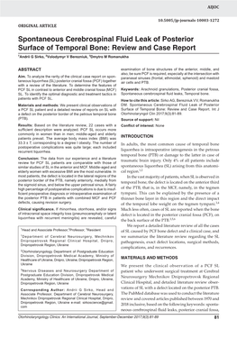 Spontaneous Cerebrospinal Fluid Leak of Posterior Surface of Temporal10.5005/Jp-Journals-10003-1272 Bone: Review and Case Report ORIGINAL ARTICLE