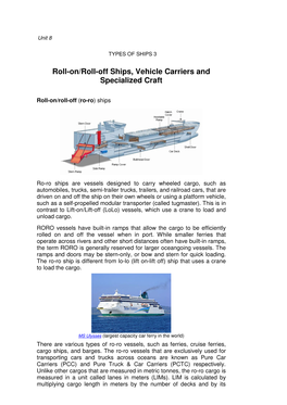 Roll-On/Roll-Off Ships, Vehicle Carriers and Specialized Craft