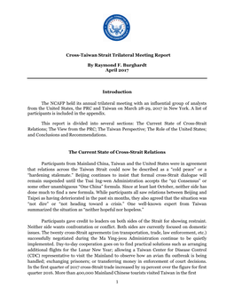 Cross-Taiwan Strait Trilateral Meeting Report by Raymond F. Burghardt