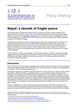 Nepal: a Decade of Fragile Peace Page 1