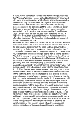 In 1919, Averil Sanderson Furniss and Marion Phillips Published the Working Woman's House, a Short Booklet Liberally Illustrat