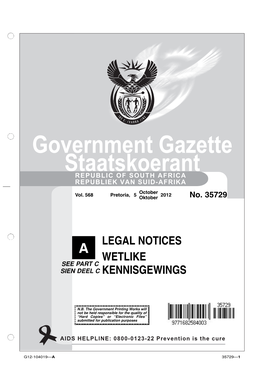 Government Gazette Staatskoerant REPUBLIC of SOUTH AFRICA REPUBLIEK VAN SUID-AFRIKA October Vol