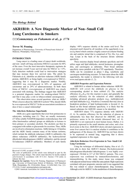 AKR1B10: a New Diagnostic Marker of Non–Small Cell Lung Carcinoma in Smokers 55Commentary on Fukumoto Et Al., P