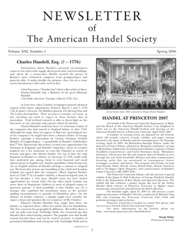 NEWSLETTER of the American Handel Society