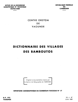 Dictionnaire Des Villages Des Bamboutos