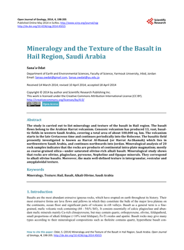 Mineralogy and the Texture of the Basalt in Hail Region, Saudi Arabia