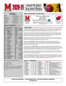 INSIDE... MEN’S BASKETBALL GAME NOTES Storylines