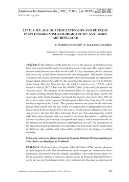 Little Ice Age Glacier Extension and Retreat in Spitsbergen Island (High Arctic, Svalbard Archipelago)