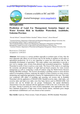 Prediction of Land Use Management Scenarios Impact on Water Erosion Risk in Kashidar Watershed, Azadshahr, Golestan Province