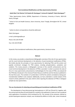 Post-Translational Modifications and Mass Spectrometry Detection