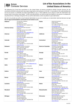 List of Bar Associations in the United States of America