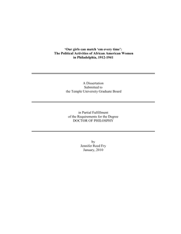 The Political Activities of African American Women in Philadelphia, 1912-1941