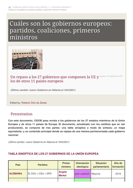 Cuáles Son Los Gobiernos De La UE: Partidos, Coaliciones