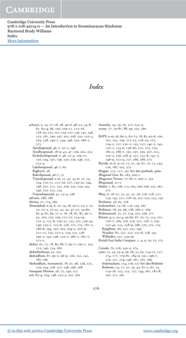 Cambridge University Press 978-1-108-42114-0 — an Introduction to Swaminarayan Hinduism Raymond Brady Williams Index More Information