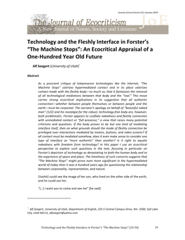 Technology and the Fleshly Interface in Forster's “The Machine Stops”