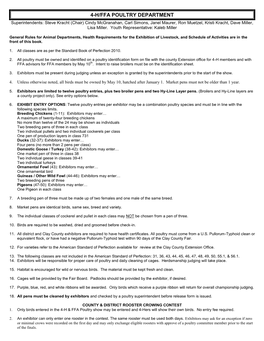 4-H/FFA POULTRY DEPARTMENT Superintendents: Steve Kracht (Chair) Cindy Mcgranahan, Carl Simons, Janel Maurer, Ron Muetzel, Kristi Kracht, Dave Miller, Lisa Miller