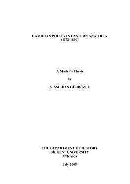 Hamidian Policy in Eastern Anatolia (1878-1890)