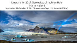 Itinerary for 2017 Geologists of Jackson Hole Trip to Iceland