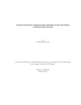 Saving the South: Agricultural Reform in the Southern United States, 1819-1861