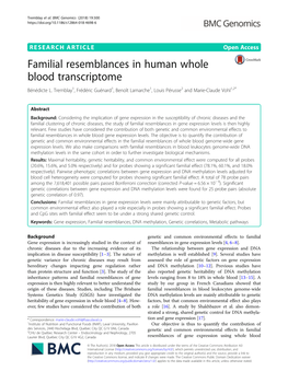 Familial Resemblances in Human Whole Blood Transcriptome Bénédicte L