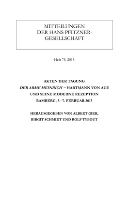 Der Arme Heinrich − Hartmann Von Aue Und Seine Moderne Rezeption Bamberg, 5.–7