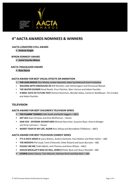 4Th Aacta Awards Nominees & Winners